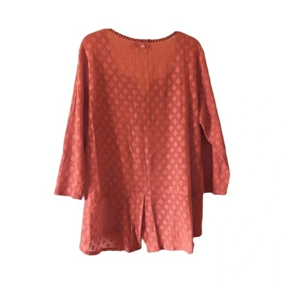 Prana | Coral Winnie Boho Mesh Lace Embroidered Peasant Top, Large - Picture 4 of 9